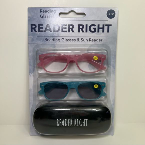 Accessories - Reader Right Reading Glasses +2.50 Sun Readers 2-Pair Set w/ Case NWT